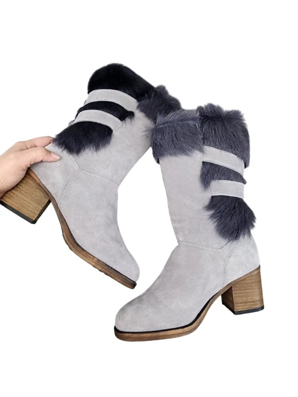 Bearpaw Shoes Womens Size 6 Gray Suede Fur Trim Boots *NWOT-No Box*